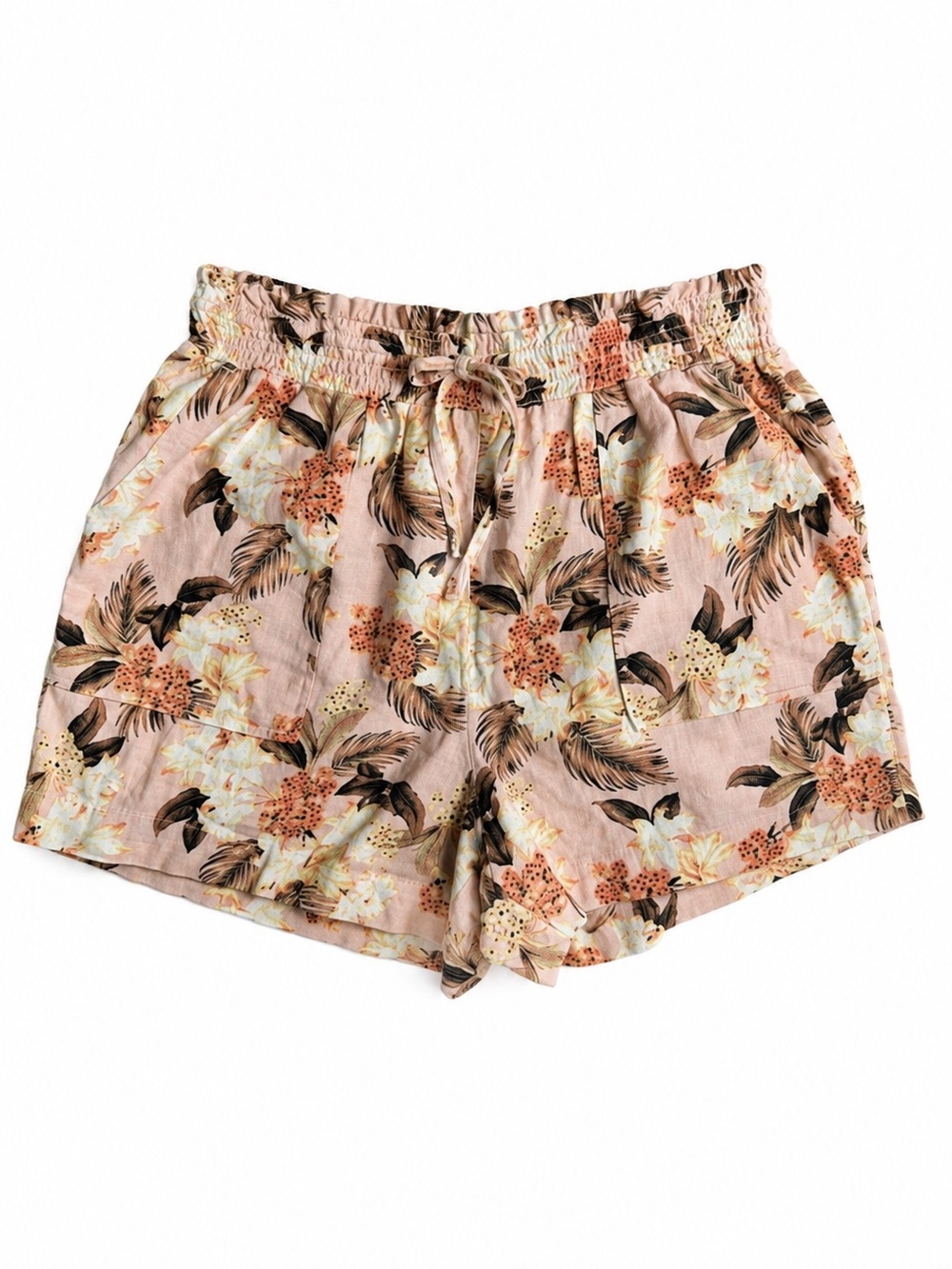 Tropical Floral Line Blend High-Waist Stretch Waist  Shorts